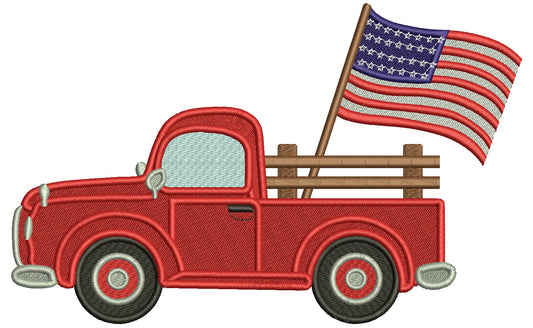 Truck WIth Big American Flag Patriotic 4th Of July Independence Day Filled Machine Embroidery Design Digitized Pattern