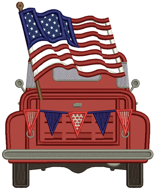 Truck With American Flag Patriotic Applique Machine Embroidery Design Digitized Pattern