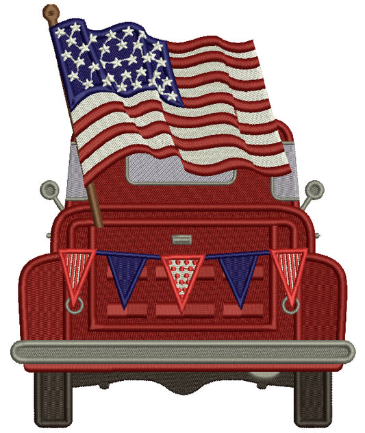 Truck With American Flag Patriotic Filled Machine Embroidery Design Digitized Pattern