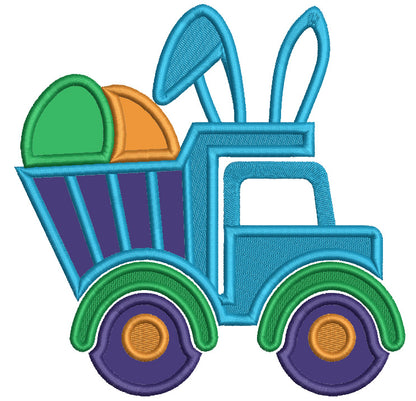Truck With Bunny Ears And Easter Eggs Applique Machine Embroidery Design Digitized Pattern