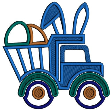 Truck With Bunny Ears And Easter Eggs Applique Machine Embroidery Design Digitized Pattern