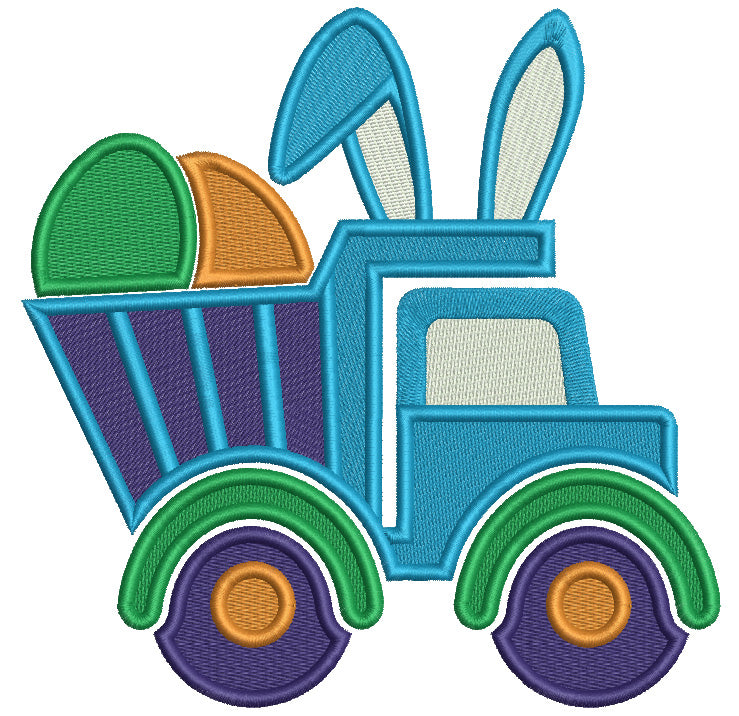 Truck With Bunny Ears And Easter Eggs Filled Machine Embroidery Design Digitized Pattern