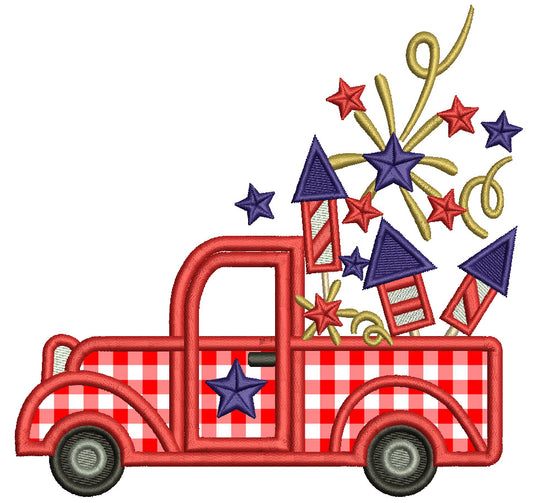 Truck With Fireworks And Stars Patriotic 4th Of July Independence Day Applique Machine Embroidery Design Digitized Pattern