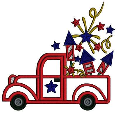 Truck With Fireworks And Stars Patriotic 4th Of July Independence Day Applique Machine Embroidery Design Digitized Pattern