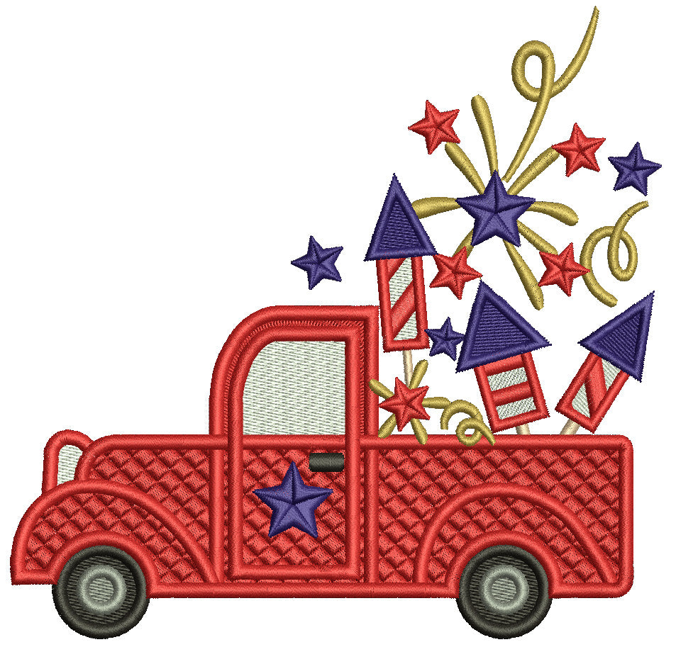 Truck With Fireworks And Stars Patriotic 4th Of July Independence Day Filled Machine Embroidery Design Digitized Pattern