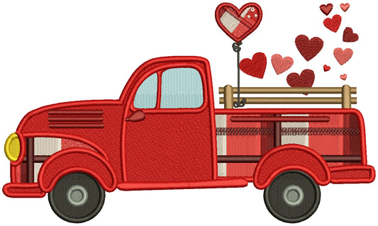 Truck With Heart Shape Balloons And Hearts Valentine's Day Filled Machine Embroidery Design Digitized Pattern
