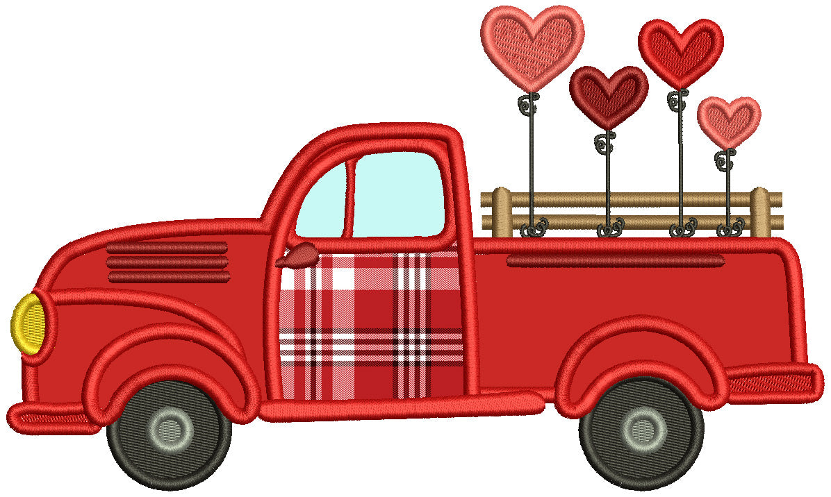 Truck With Heart Shaped Balloons Valentine's Day Applique Machine Embroidery Design Digitized Pattern