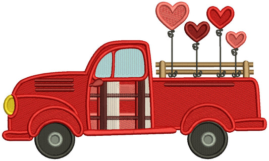 Truck With Heart Shaped Balloons Valentine's Day Filled Machine Embroidery Design Digitized Pattern