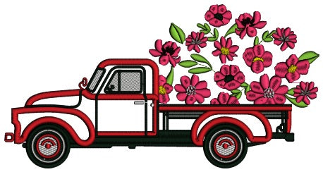 Truck With Many Beautiful Flowers Applique Machine Embroidery Design Digitized Patterny