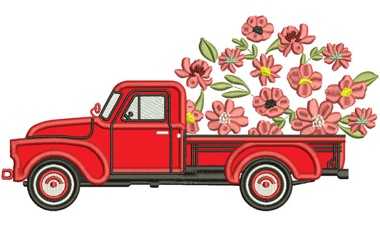 Truck With Many Beautiful Flowers Applique Machine Embroidery Design Digitized Patterny
