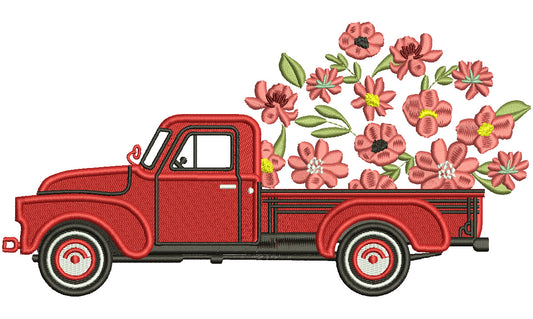Truck With Many Beautiful Flowers Filled Machine Embroidery Design Digitized Patterny