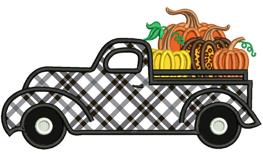 Truck With Pumpkins In The Trunk Fall Applique Machine Embroidery Design Digitized Pattern