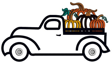 Truck With Pumpkins In The Trunk Fall Applique Machine Embroidery Design Digitized Pattern
