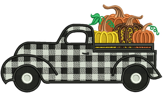 Truck With Pumpkins In The Trunk Fall Filled Machine Embroidery Design Digitized Pattern