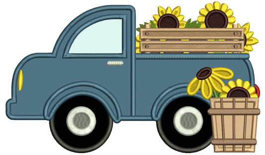 Truck With Sunflowers Fall Applique Machine Embroidery Design Digitized Pattern