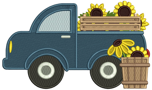 Truck With Sunflowers Fall Filled Machine Embroidery Design Digitized Pattern