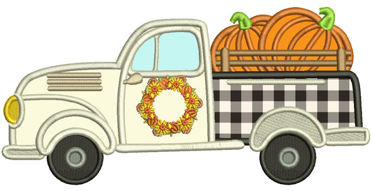 Truck With Two Pumpkins Fall Applique Machine Embroidery Design Digitized Pattern