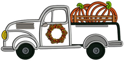 Truck With Two Pumpkins Fall Applique Machine Embroidery Design Digitized Pattern