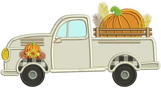 Truck With a Big Pumpkin In The Trunk Fall Applique Machine Embroidery Design Digitized Pattern