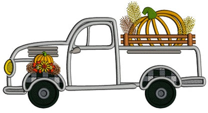Truck With a Big Pumpkin In The Trunk Fall Applique Machine Embroidery Design Digitized Pattern