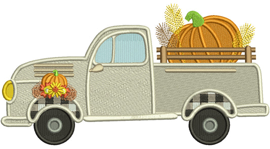 Truck With a Big Pumpkin In The Trunk Fall Filled Machine Embroidery Design Digitized Pattern