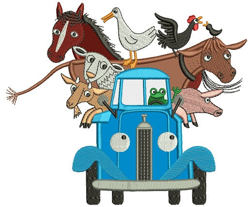 Truck with Animals Applique Machine Embroidery Digitized Design Pattern
