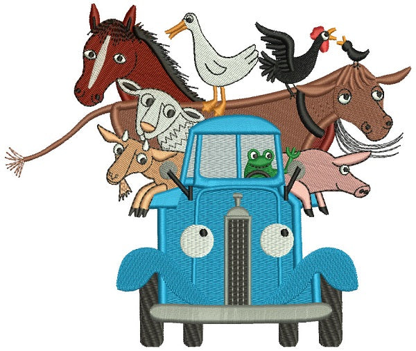 Truck with Animals Filled Machine Embroidery Digitized Design Pattern