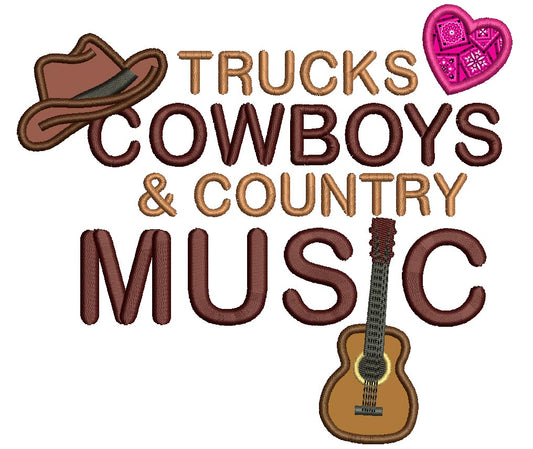 Trucks Cowboys and Country Music Applique Machine Embroidery Digitized Design Pattern