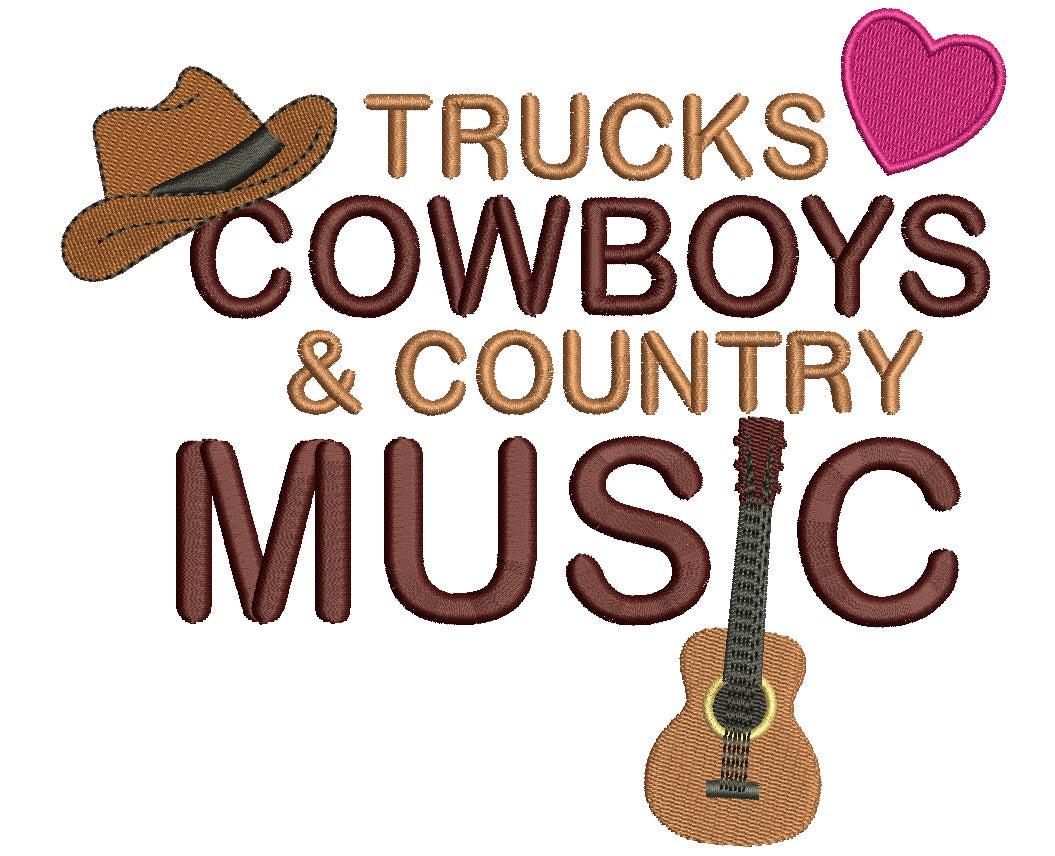 Trucks Cowboys and Country Music Filled Machine Embroidery Digitized Design Pattern