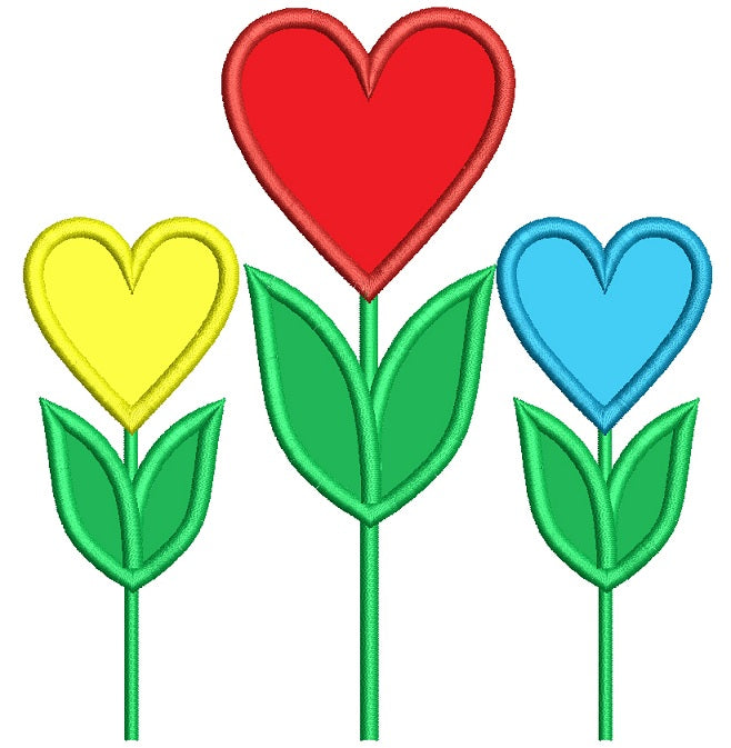 Tulip Hearts Flower Applique Machine Embroidery Design Digitized Pattern