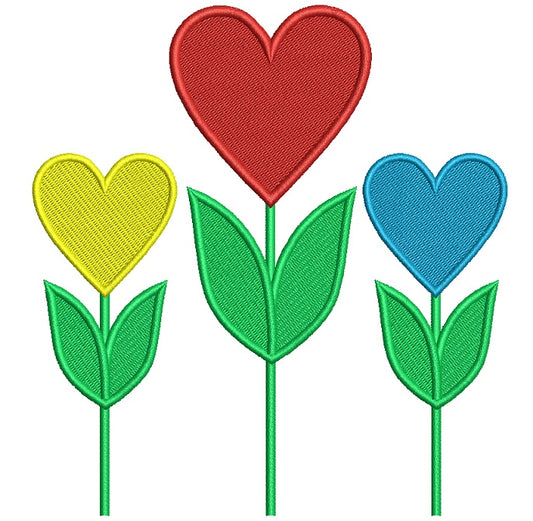 Tulip Hearts Flower Filled Machine Embroidery Design Digitized Pattern
