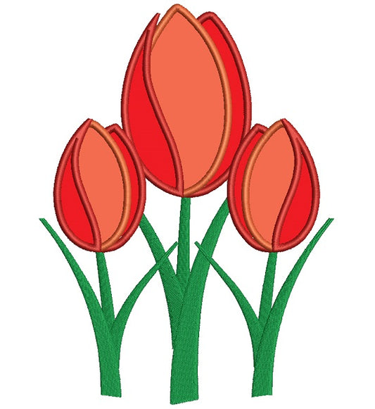Tulips Flower Applique Machine Embroidery Digitized Design Pattern
