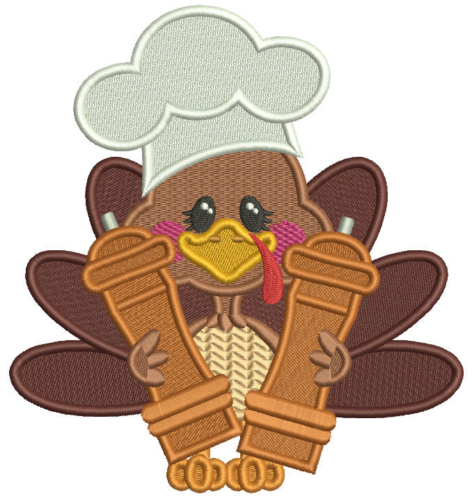 Turkey Cook Holding Salt And Pepper Shakers Thanksgiving Filled Machine Embroidery Design Digitized Pattern