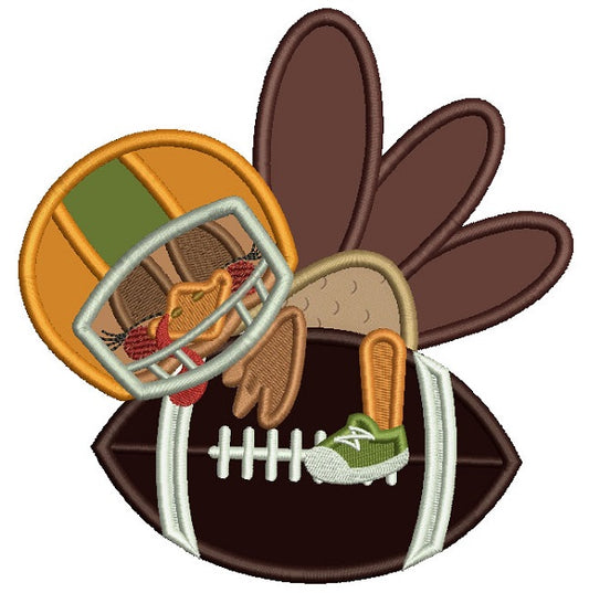 Turkey Football Player Hugging a Football Thanksgiving Applique Machine Embroidery Design Digitized Pattern