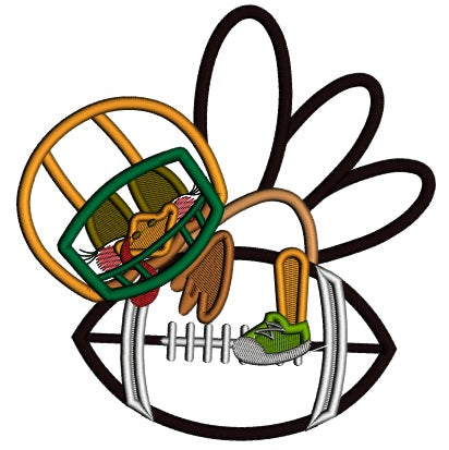 Turkey Football Player Hugging a Football Thanksgiving Applique Machine Embroidery Design Digitized Pattern