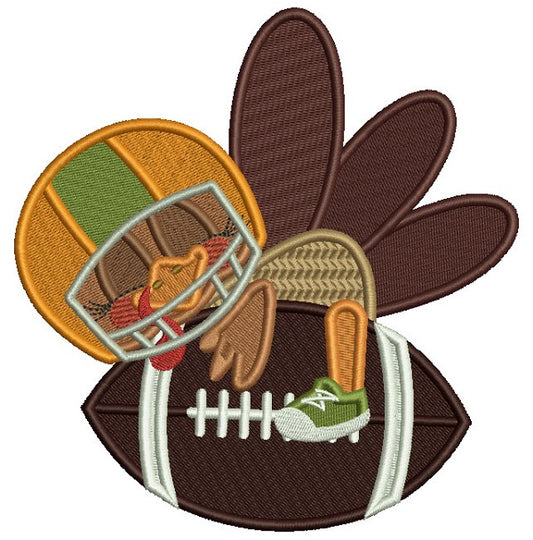 Turkey Football Player Hugging a Football Thanksgiving Filled Machine Embroidery Design Digitized Pattern