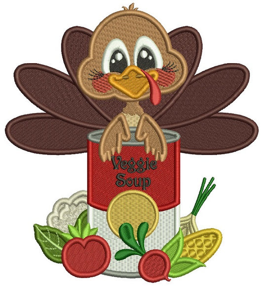 Turkey Holding Can Of Veggie Soup Thanksgiving Filled Machine Embroidery Design Digitized Pattern