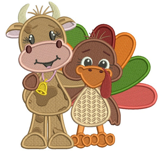 Turkey Hugging A Cow Filled Machine Embroidery Design Digitized Pattern