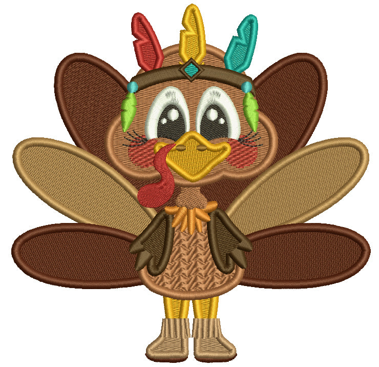 Turkey Indian With Colorful Feathers Thanksgiving Filled Machine Embroidery Design Digitized Pattern
