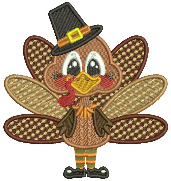 Turkey Wearing a Big Hat Thanksgiving Filled Machine Embroidery Design Digitized Pattern