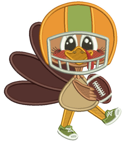 Turkey Wearing a Football Helmet Holding The Ball Thanksgiving Applique Machine Embroidery Design Digitized Pattern