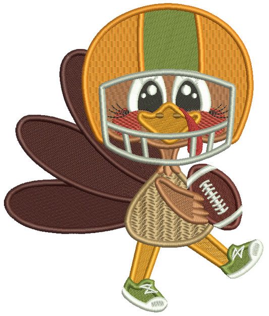 Turkey Wearing a Football Helmet Holding The Ball Thanksgiving Filled Machine Embroidery Design Digitized Pattern