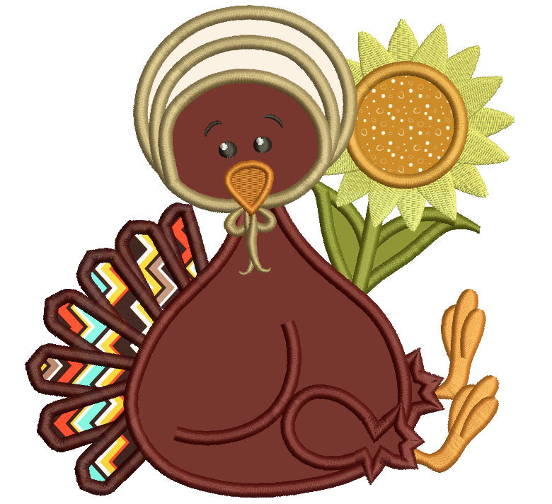 Turkey With Sunflower Thanksgiving Applique Machine Embroidery Digitized Design Pattern