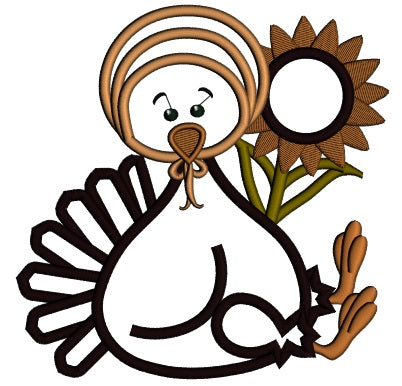 Turkey With Sunflower Thanksgiving Applique Machine Embroidery Digitized Design Pattern