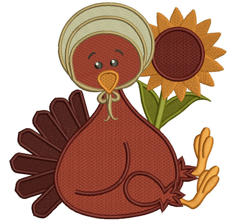 Turkey With Sunflower Thanksgiving Filled Machine Embroidery Digitized Design Pattern