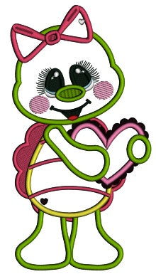 Turtle Holding Heart Valentine's Day Applique Machine Embroidery Design Digitized Pattern