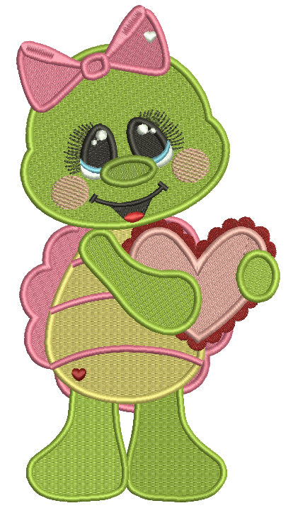 Turtle Holding Heart Valentine's Day Filled Machine Embroidery Design Digitized Pattern