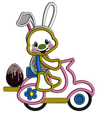 Turtle With Bunny Ears Riding Moped Easter Applique Machine Embroidery Design Digitized Pattern
