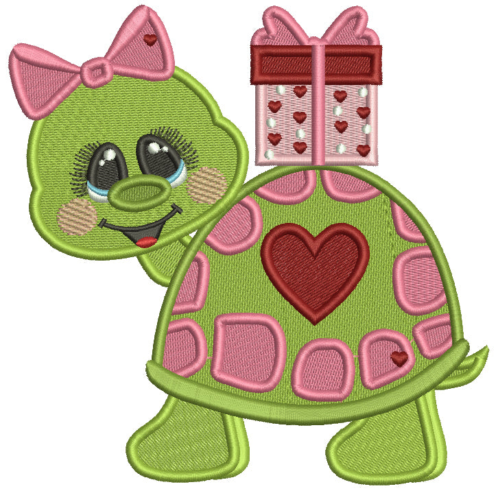 Turtle With a Heart And Presents Valentine's Day Filled Machine Embroidery Design Digitized Pattern