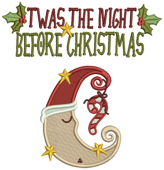 Twas The Night Before Christmas Moon With Candy Cane Christmas Filled Machine Embroidery Design Digitized Pattern